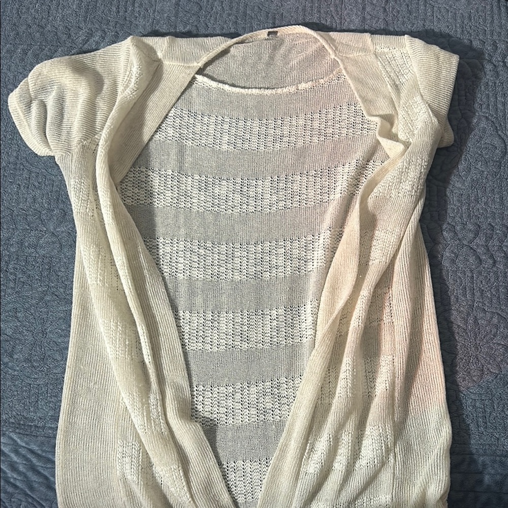 Cream Knit Swim Coverup with Textured Stripes